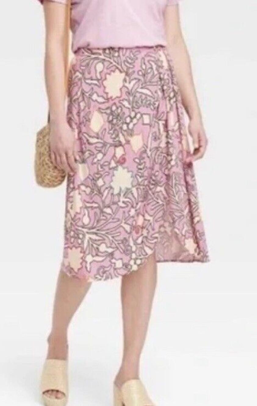 Knox Rose Crepe Floral Drapey A-Line Wrap Skirt Pink Women’s S New